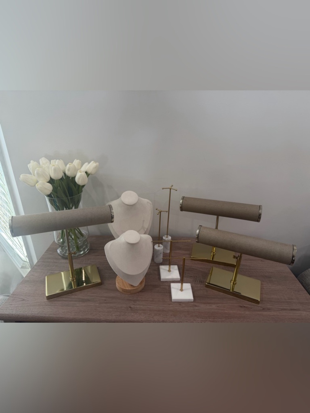 Neutral Jewelry Display Busts & Stands - Marble, Beige, and Gold